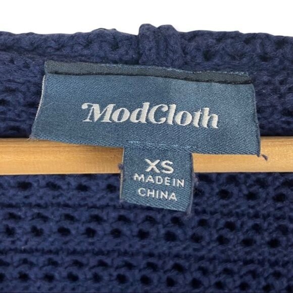 Modcloth Knit Open Front Hooded Cardigan Navy XS - Picture 5 of 7